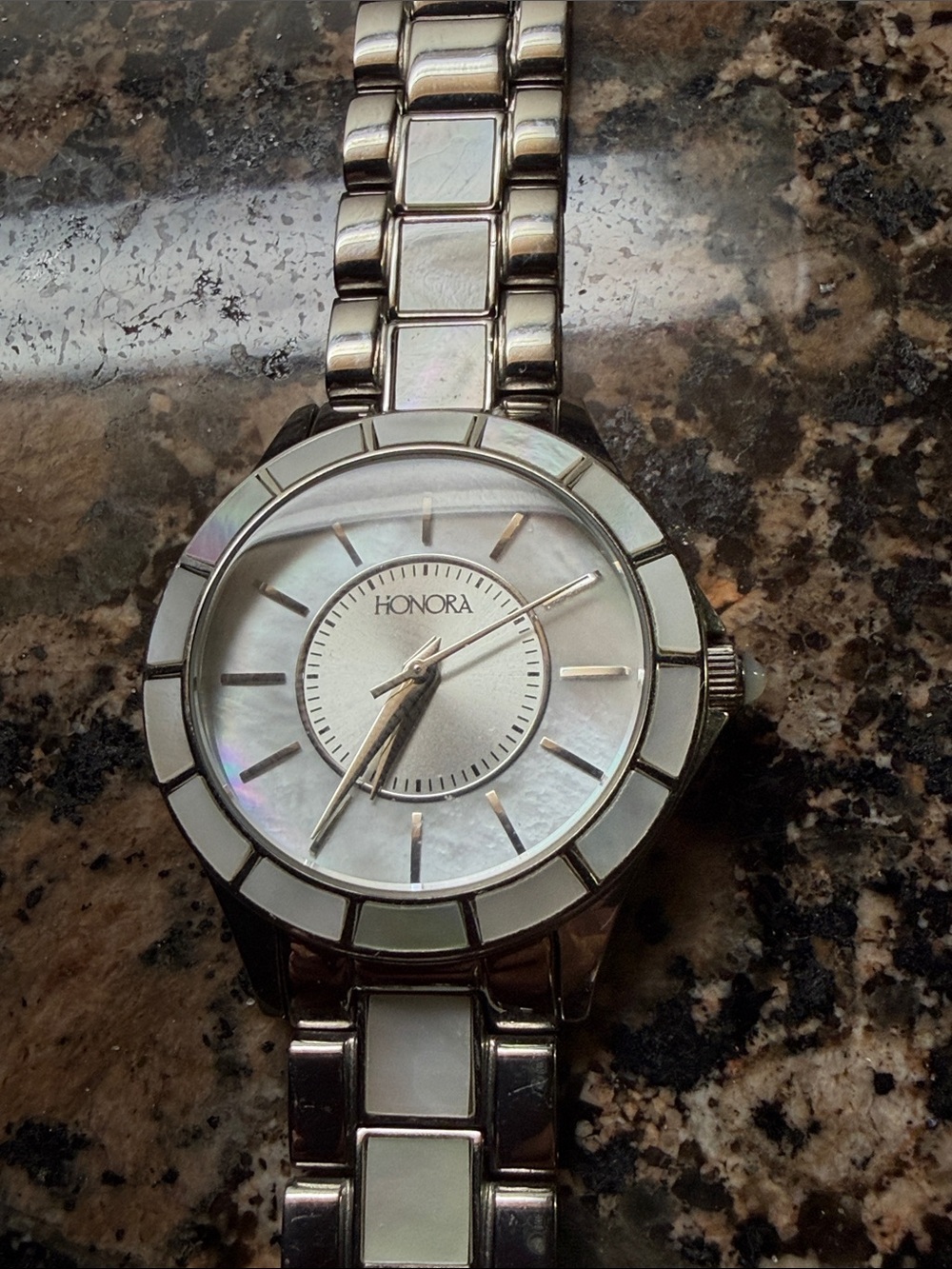Honora Silver Bracelet Watch with White Mother-of-Pearl Accents